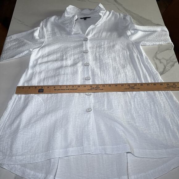 John Mark Size M White Blouse Button Front Wire Collar Tunic Top Artsy Lagenlook - Picture 5 of 14